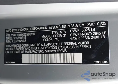 2025 Volvo Xc40 B5 Core Bright Theme z USA, uszkodzony, nr VIN YV4L12UJXS2568110